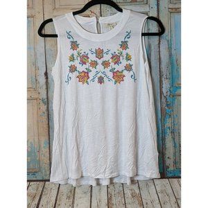 Style & Co Womens Plus 0X White Embroidered Floral Sleeveless Graphic Tank Top